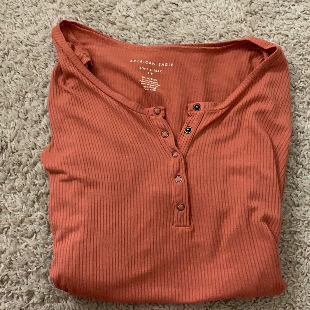 Orange half button soft and sexy long sleeve shirt